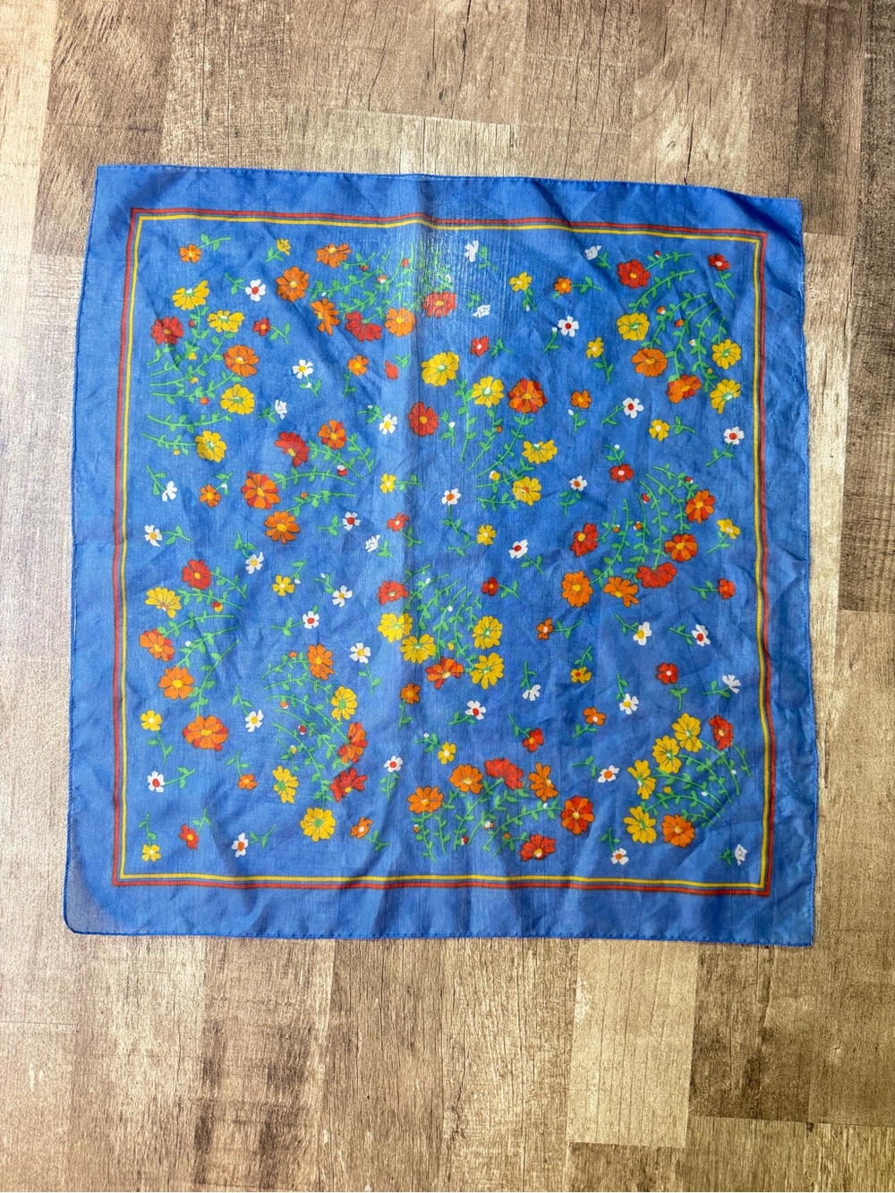 Vintage Blue Floral Bandana Scarf Cottagecore Field Wildflowers Square